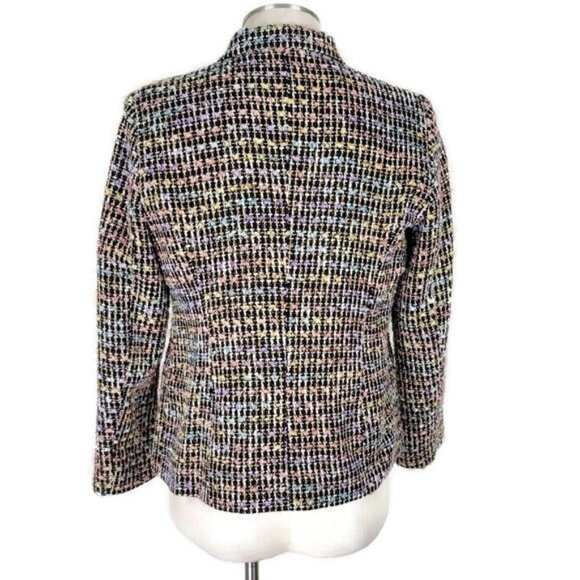 Sag Harbor Tweed Blazer Size 8 P Multi Color Metallic Zip Front Slip Pockets - Picture 3 of 9